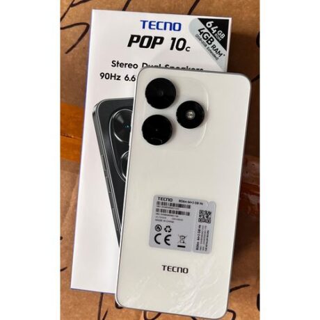 Tecno Pop10 c 64GB+2GB RAM 6.6 Hole inches Screen Display 13MP rear Camera and 8MP Front Camera 5000 Battery Capacity with type c 64GB ROM 4GB RAM (2+2 extended) Side fingerprint.