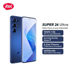 itel SUPER 26Ultra 6.78" 3D-Curved Amoled,144HZ , 6000mah with 6.8 Slimbody, 6years Fluency, Corning Gorilla Glass 7i 8+8GB/128GB - Blue